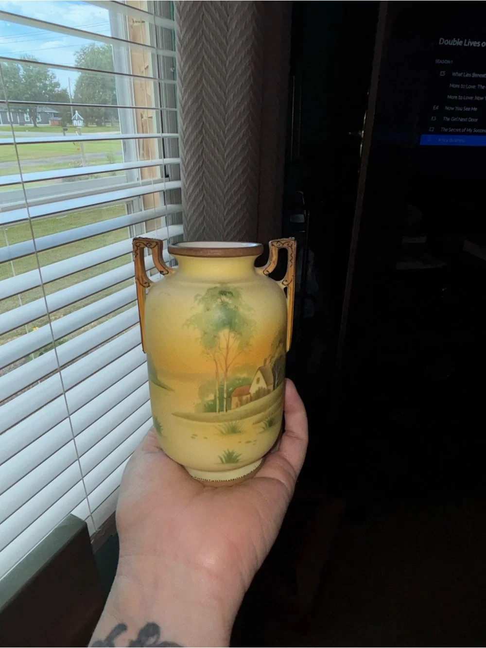 Antique Hand Painted Nippon Two-Handled Vase and free shipping